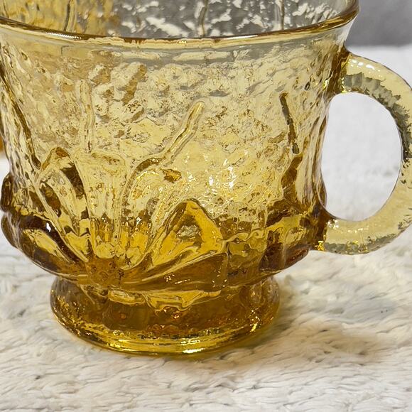 Anchor Hocking Vintage 70s Glass Mugs Set Of 4 Amber Daisies Rain Flowers 6 Oz. - Picture 7 of 14